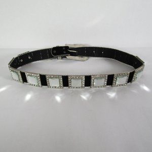 Women's Rhinestone Crystal Concho Cowgirl Western Belt Black Bling 30"-35”